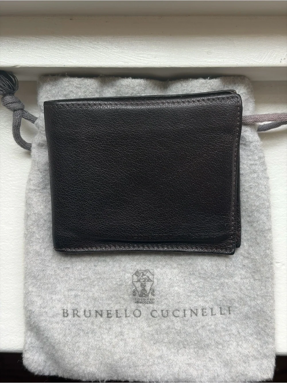 Brunello Cucinelli Dark Brown Pebbled Leather Bifold Wallet